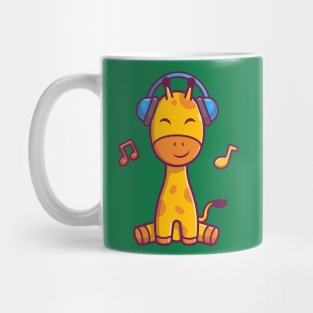 Cute Giraffe Listening Music With Headphone Cartoon Mug